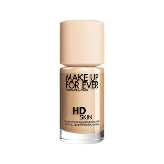 Make Up For Ever HD Skin Undetectable Longwear Foundation transparent bottle of foundation with matching pale skin tone...