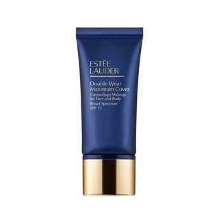 Este Lauder Double Wear Maximum Cover Camouflage Makeup SPF 15 blue tube with gold cap on white background